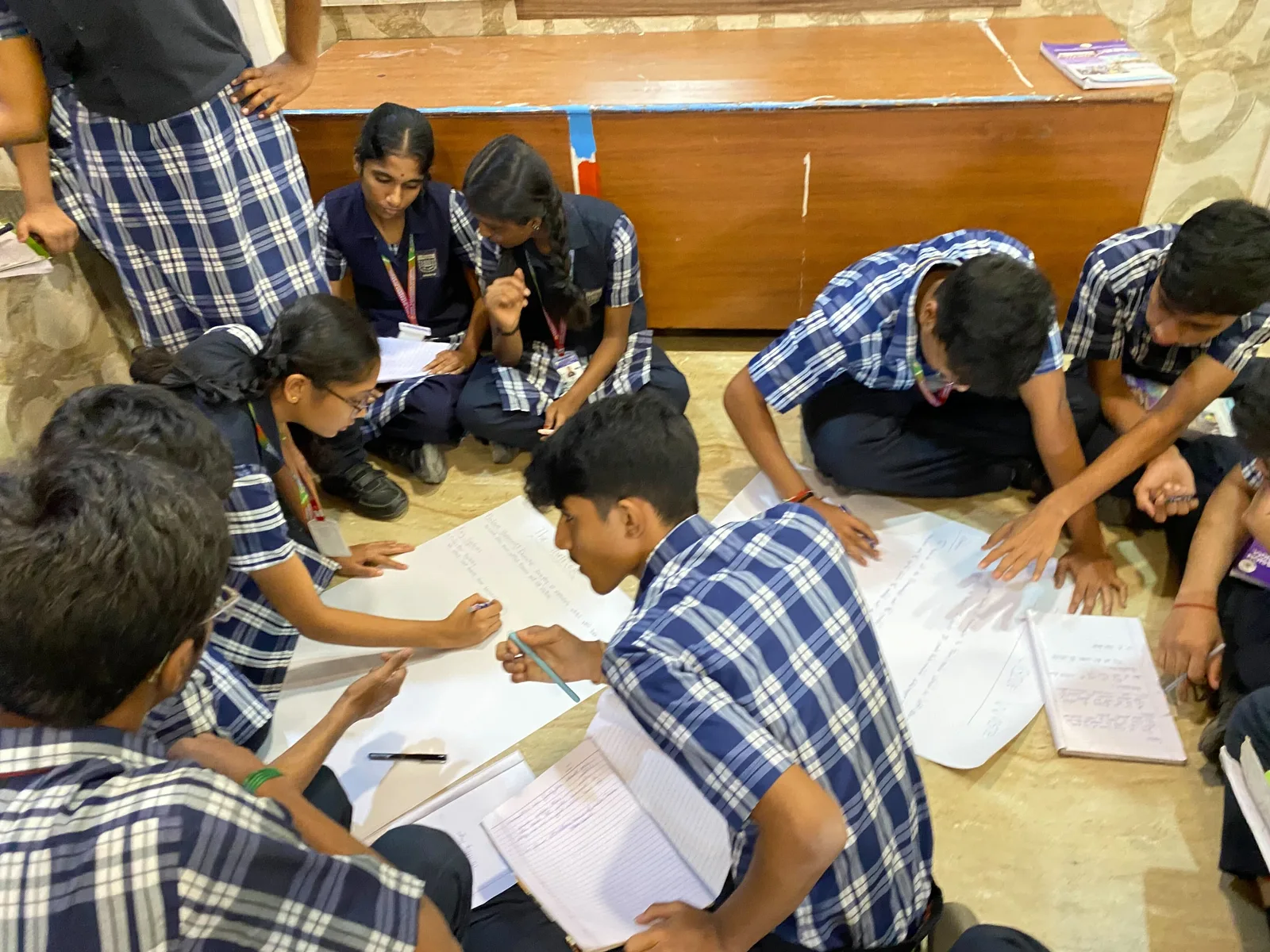 Students collaborating at the circular economy workshop in India